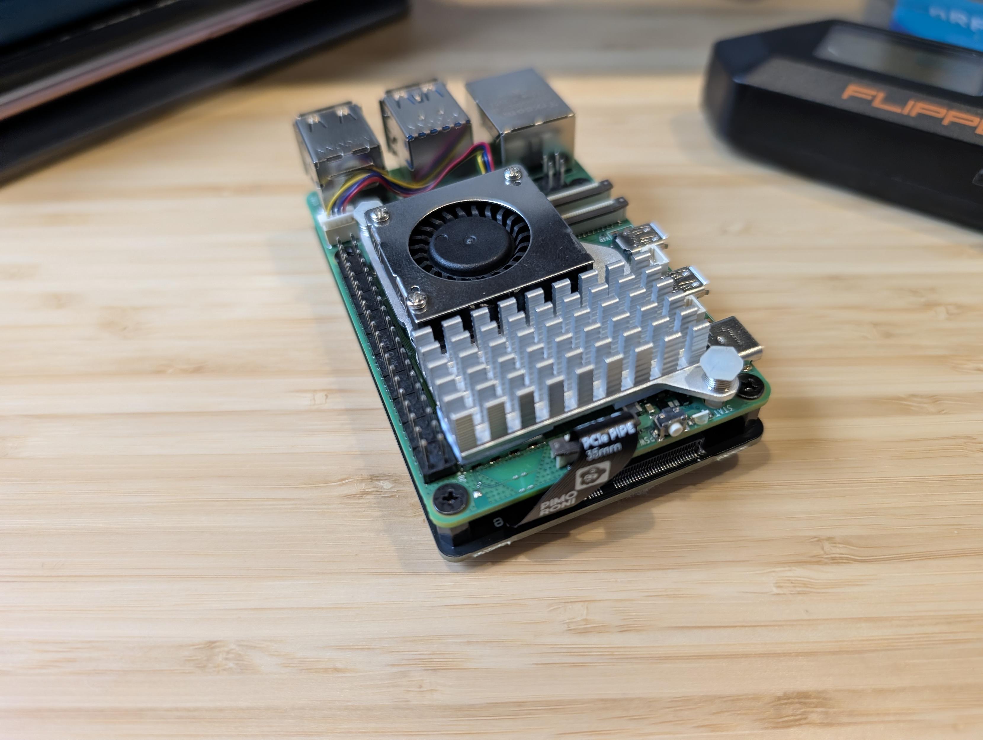 The plucky pi5, now retired, but still wearing NVMe HAT.