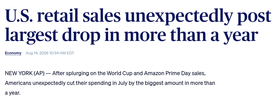 AP: U.S. retail sales unexpectedly post largest drop in more than a year