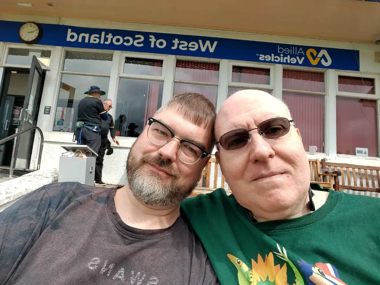 middle aged blokes in glasses, one bearded one not