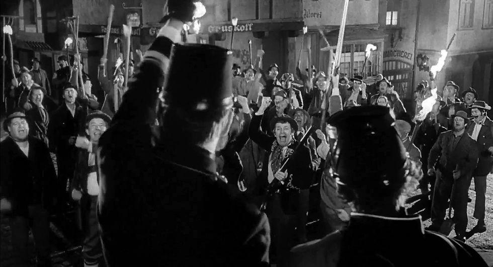 mob scene from Young Frankentein