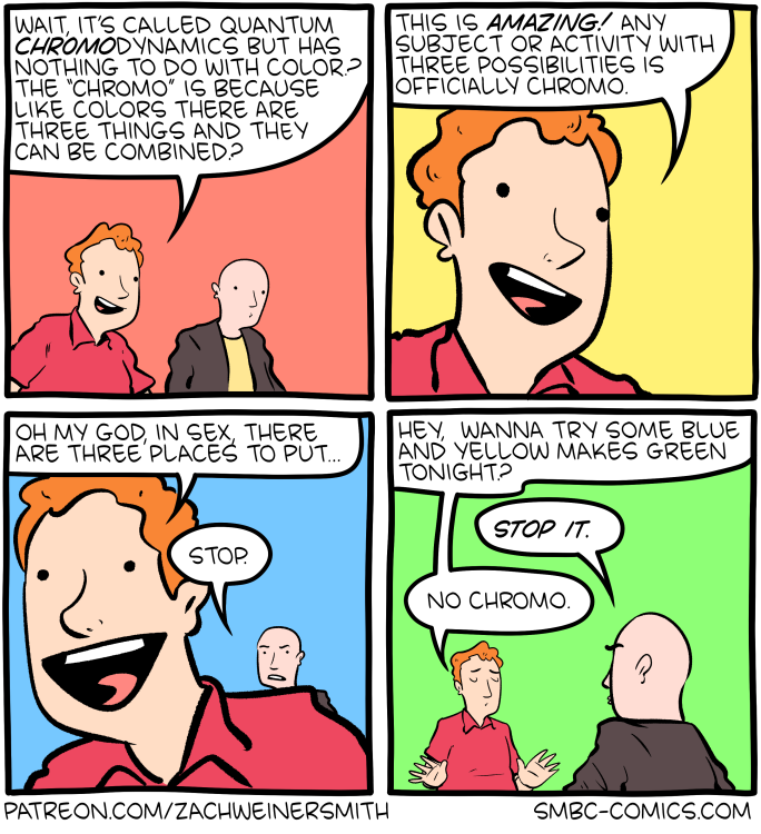 cartoon on concept of CHROMODINAMICS