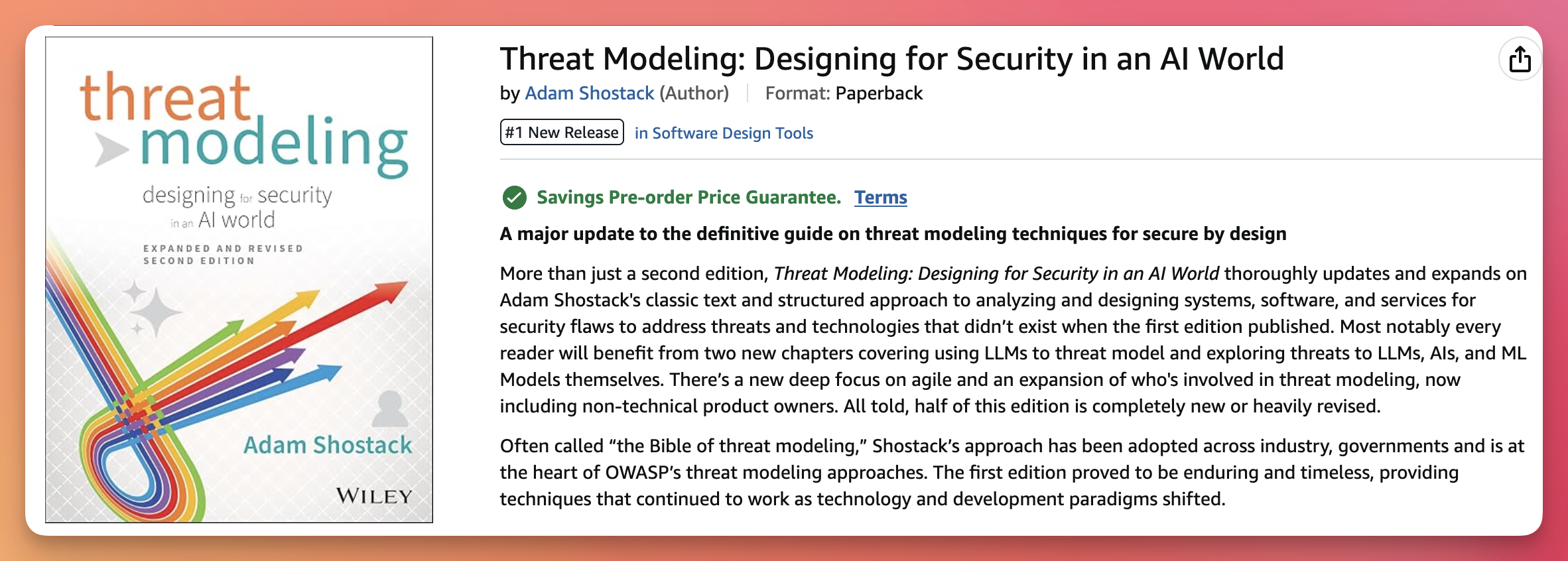 An amazon screen capture, showing #1 new release in software design tools