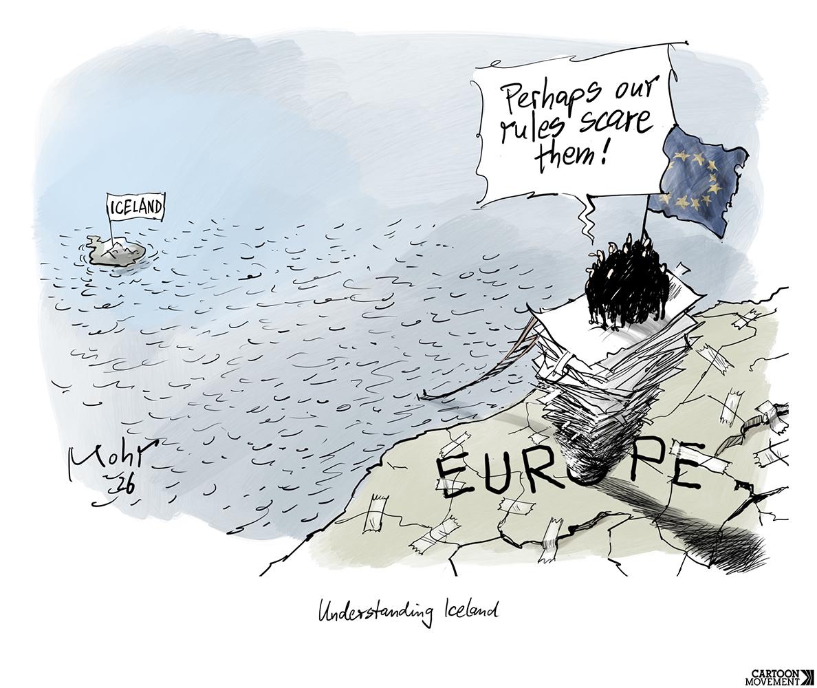 Voters in Iceland have rejected a government proposal to reopen accession talks with the EU. Todays cartoon by Burkhard Mohr. More cartoons: #Europe #referendum