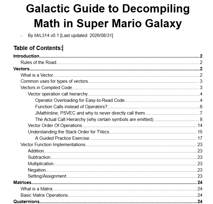 Screenshot of the work in progress guide I’m writing helping people with decompiling math code properly in Super Mario Galaxy