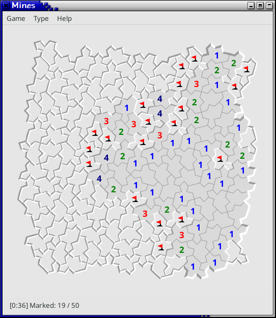 A game of Mines in progress on a tiling of Spectre monotiles.