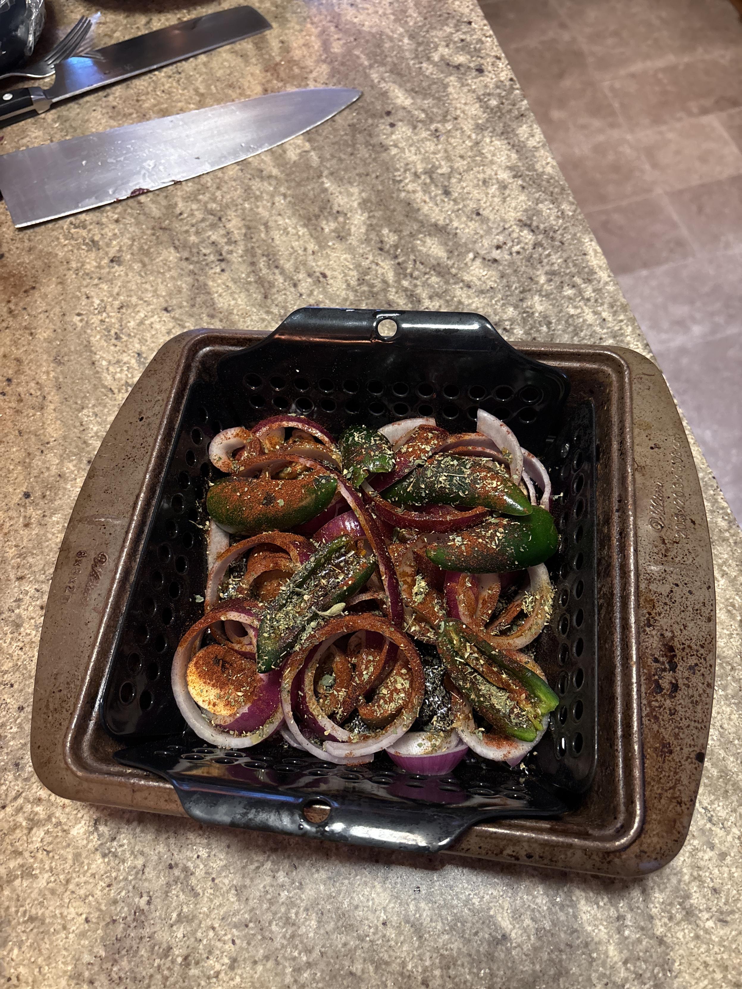 chopped veggies in a roasting pan