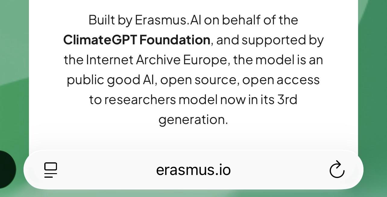 Post on erasmus.io noting that the ClimateGPT Foundation is supported by Internet Archive Europe