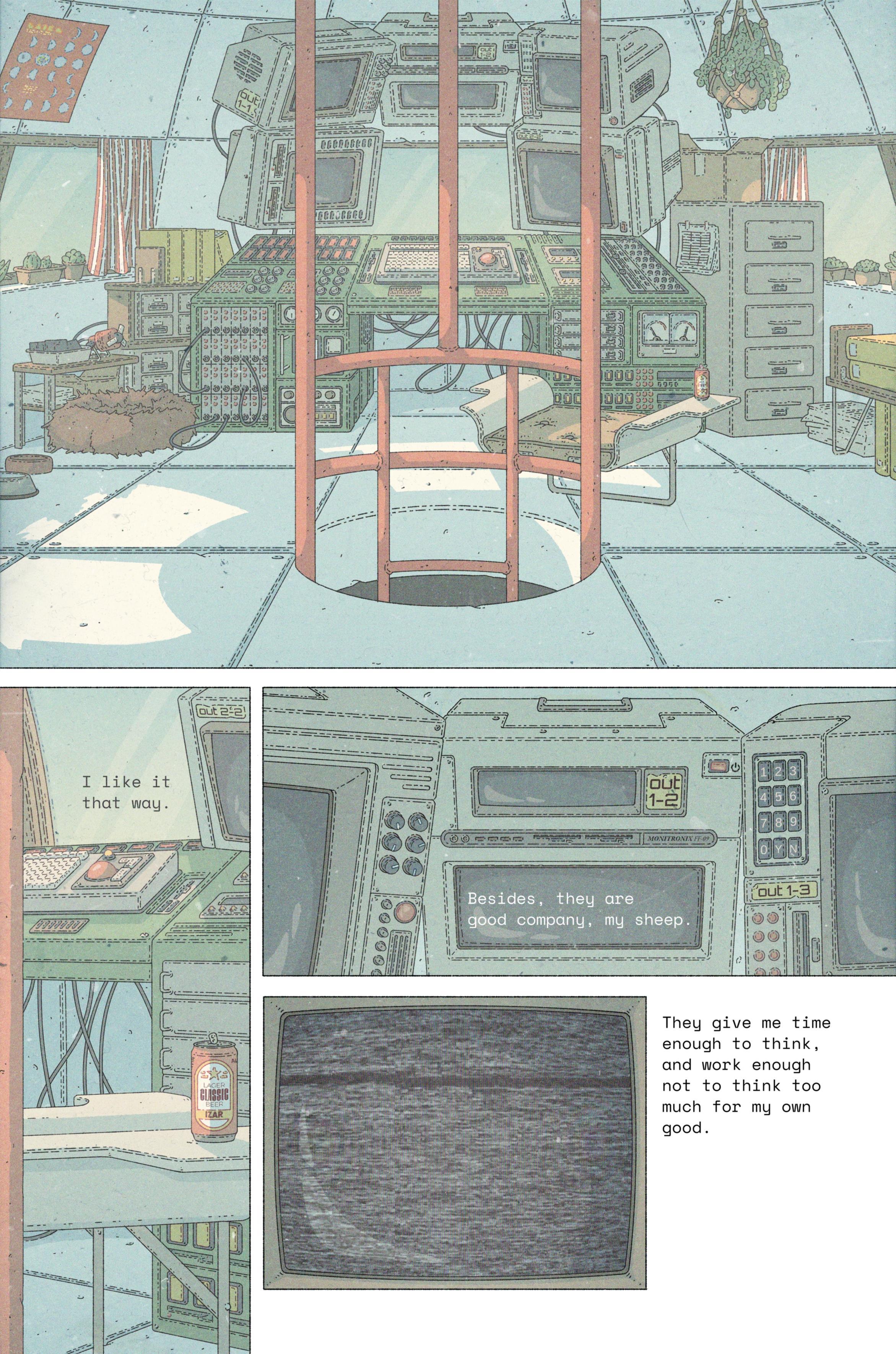 Comic page, showing some sort of control room inside a dome.