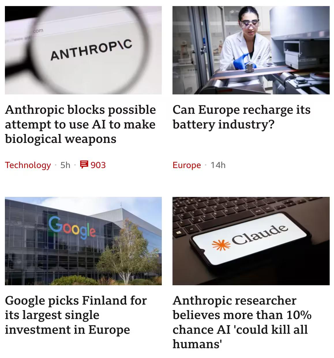 four BBC tech articles in the last 24 hours with two based on Anthropic press releases citing questionable claims