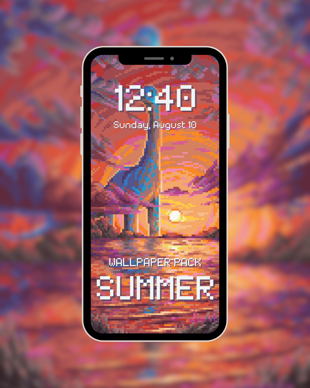 the summer dinosaur artwork show as a wallpaper in a mobile phone mock-up