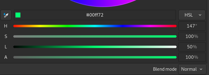 A set of color bars, the first one is a rainbow from red all the way to red passing through all the different colors. The second is a gray to green bar, the forth is a black to white passing through the same greenish color and the last is an alpha bar from gray to the same green.