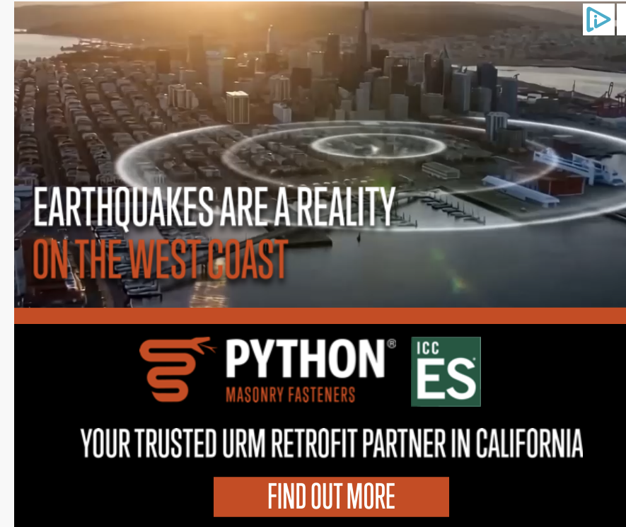 ad for python fastening service showing shockwaves going through san francisco.