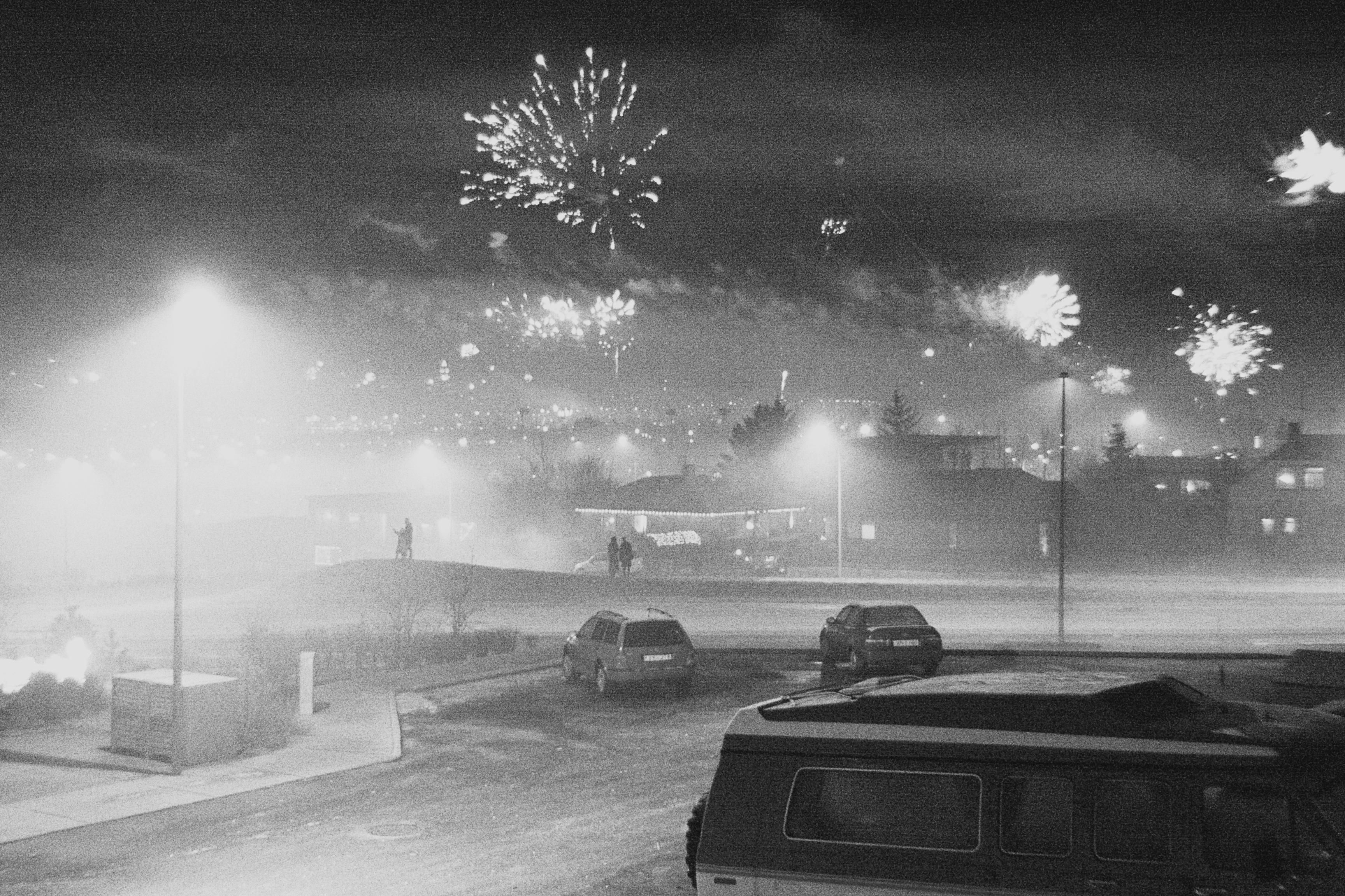 Another New Year's Even photo. This time from a street in Garðabær. There are fireworks.