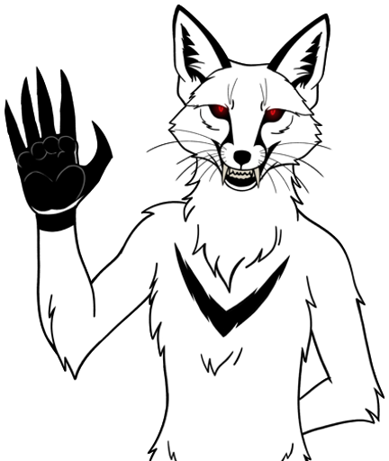 A half body of a waving anthropomorphic white fox.