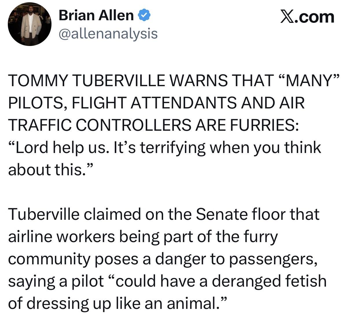 Senator says pilots are furry