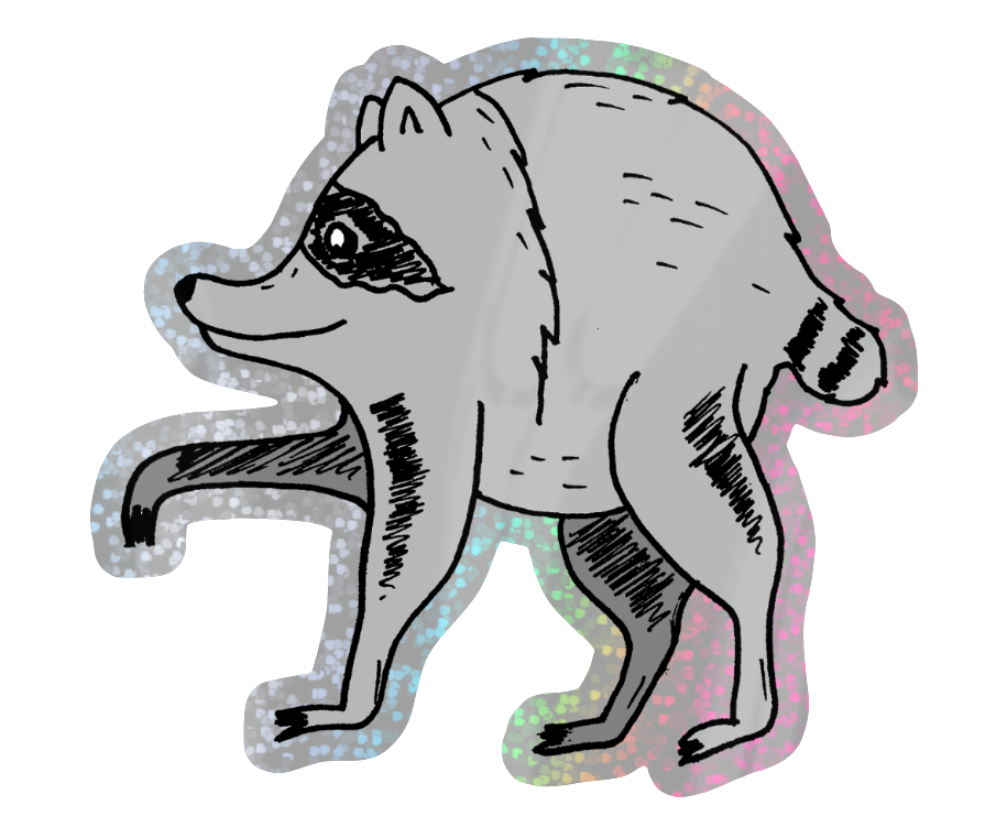 Jimothy the racoon sticker with a sparkly outline