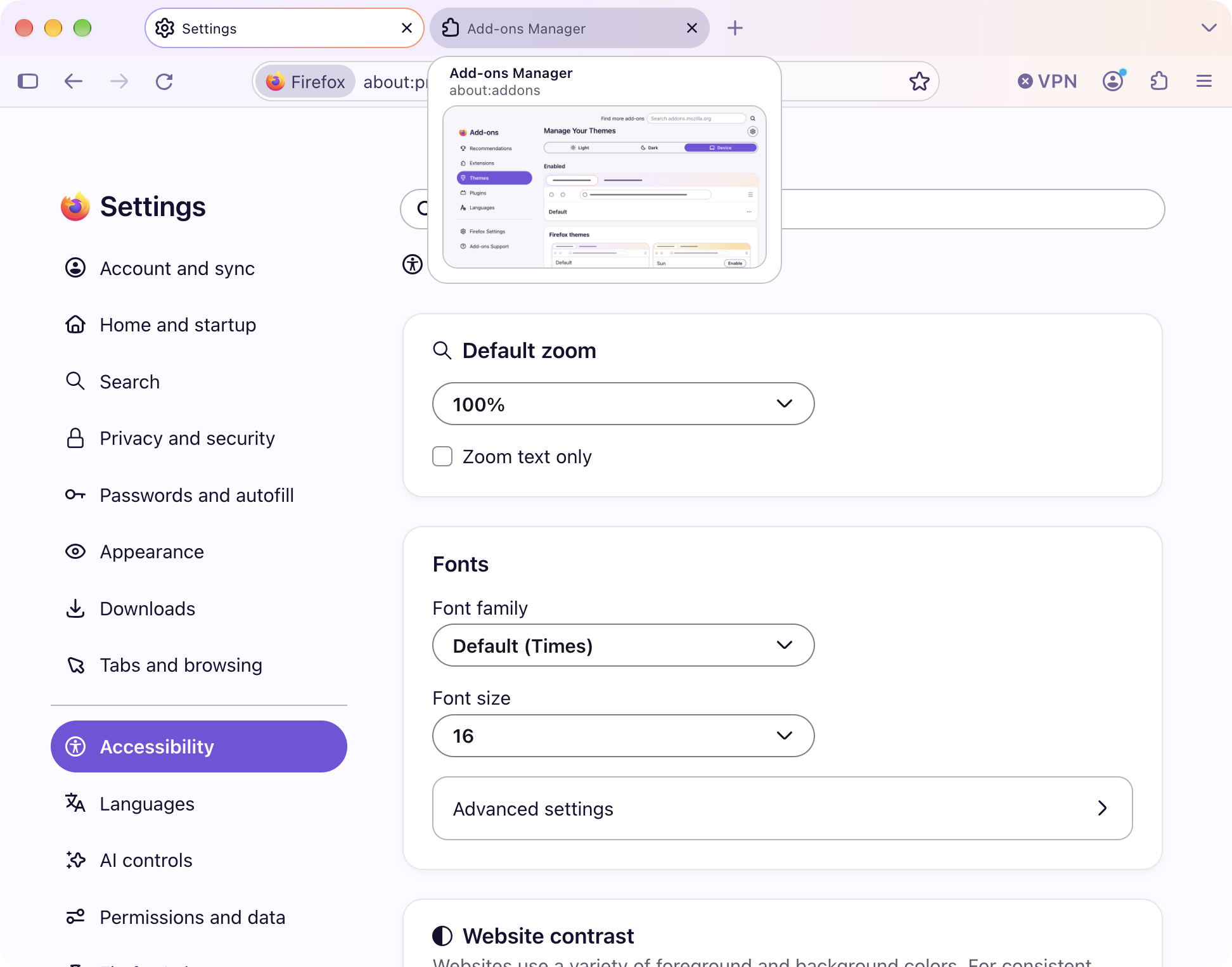 Screenshot of Firefox Nova, where everything is very round
