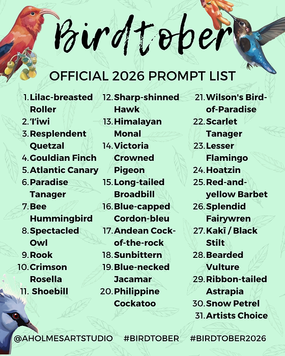 The Birdtober prompt list