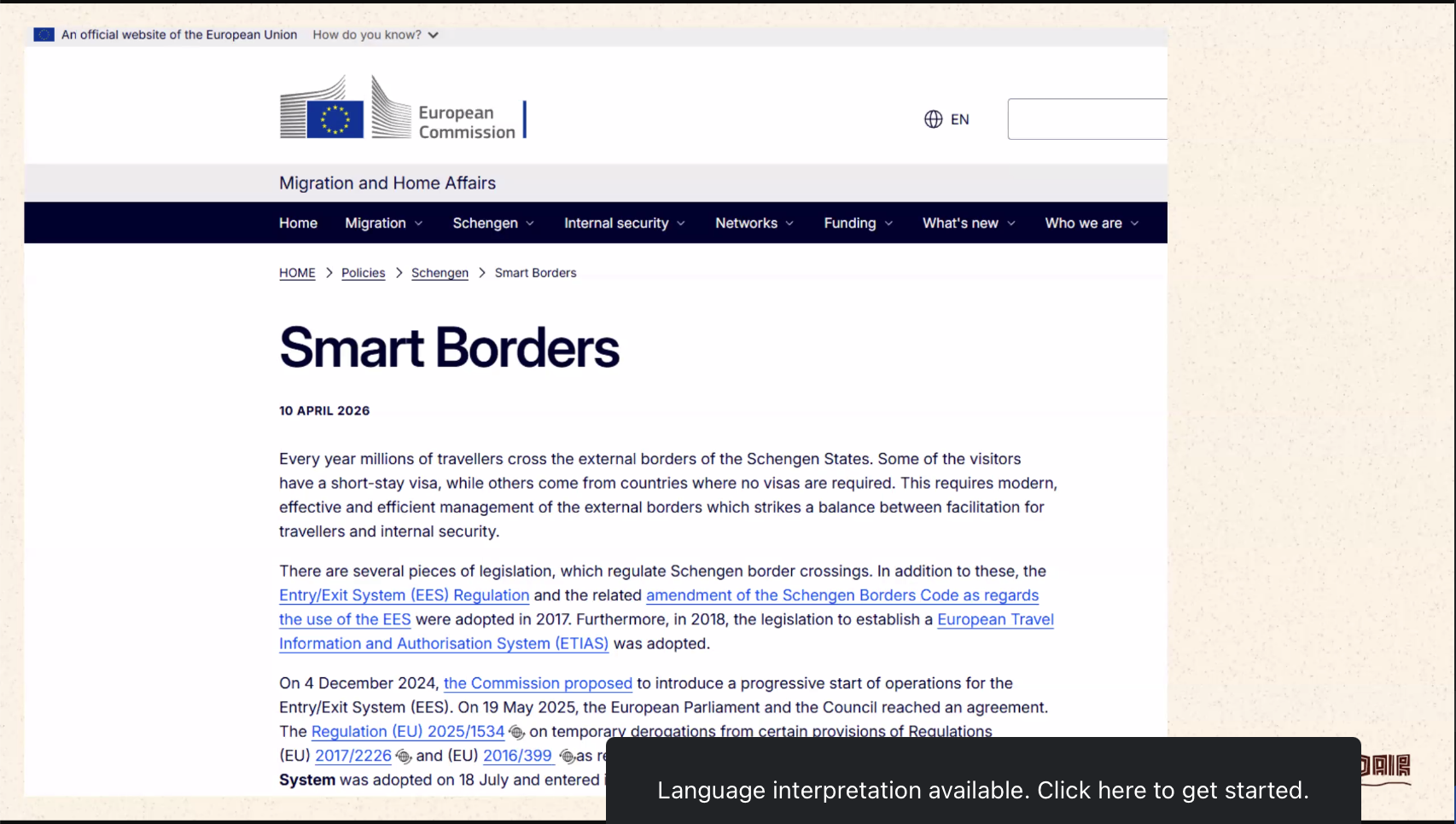 Smart Borders and other intelligible text.