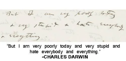 Photo of Charles Darwin's hand-written letter to a friend from 1 Oct 1861, and digitized text of same "But I am very poorly today and very stupid and hate everybody and everything."