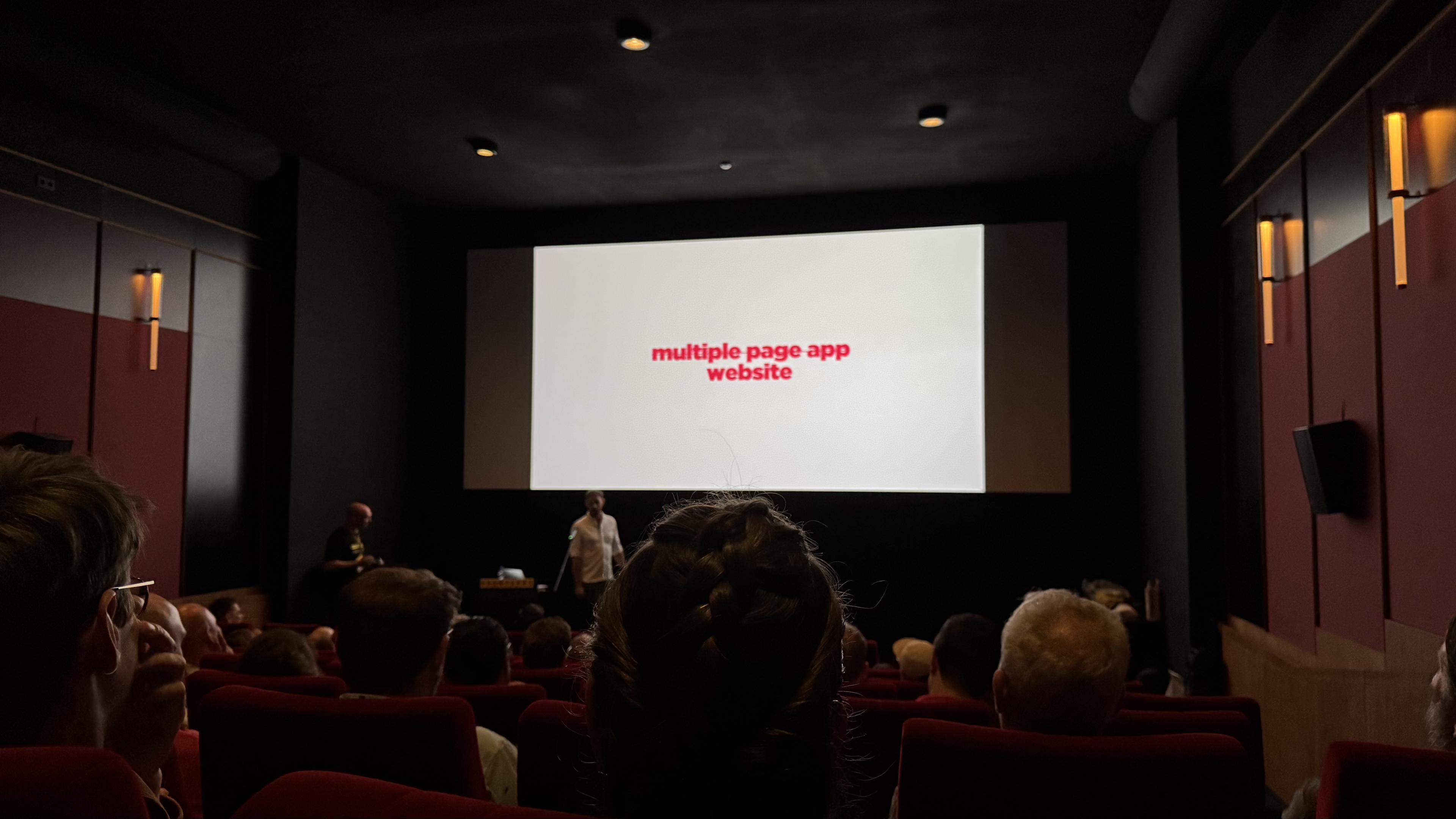 A slide from Harry Roberts’ presentation, where the expression ‘multiple page app’ is struck through and corrected to just say ‘website’