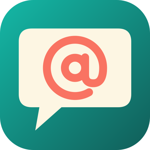 Logo de Back To The Mail une bulle de discussion blanche sur un fond vert, avec un @ orange au centre
