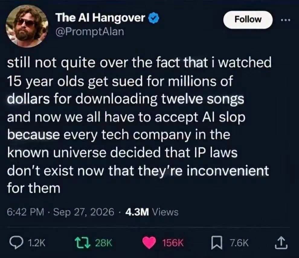 (N\:‘;A el Hangover & w ‘élf @PromptAlan still not quite over the fact that i watched 15 year olds get sued for millions of dollars for downloading twelve song…