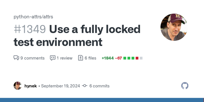 Use a fully locked test environment by hynek · Pull Request #1349 · python-attrs/attrs