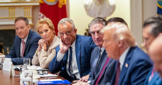 Robert F. Kennedy Jr. listened to President Trump’s remarks during a cabinet meeting on Tuesday.