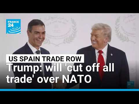 US President Donald Trump threatened Wednesday to halt all trade with Spain amid a bitter row over Madrids defence spending and failure to help Washington with the Iran war. "Spain is a wasted cause. We dont want to do any trade business with Spain anymore," Trump said as he arrived at a NATO summit in Ankara. FRANCE 24s Monte Francis reports.#Spain #US #NATO #trade