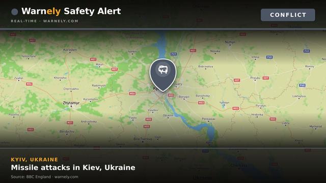 🚨 WARNELY SAFETY ALERTKyiv, Ukraine · ConflictMissile attacks in Kiev, Ukraine60 missiles and drones struck Kiev in one afternoon, reflecting ongoing danger in the region. #Ukraine