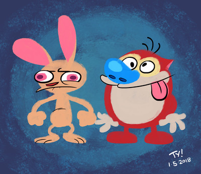 Drawing of cartoon characters Ren and Stimpy