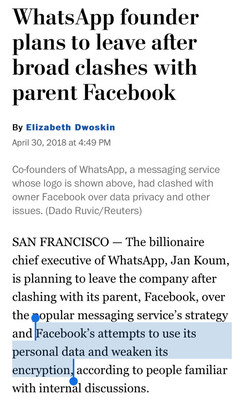 Facebook’s attempts to use its personal data and weaken its encryption...
