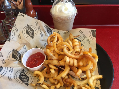 chocolate shake and curly fries 