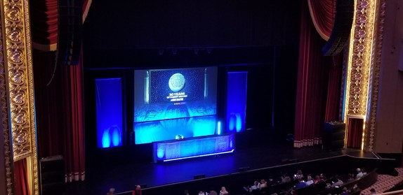 the stage of the Stifel Auditorium, which is set for MST3K Live