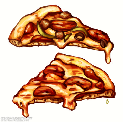 A supreme pizza on top with sausage, peppers, pepperoni and olives. On the bottom is a standard pepperoni pizza