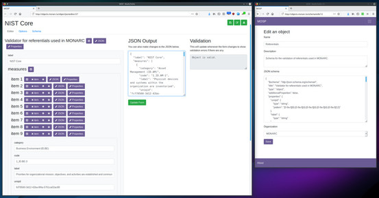 screen shot of the MOSP project, to edit JSON  objects based on JSON schemas