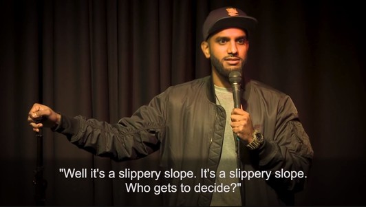 aamer rahman stand up comedy "it's a slippery slope. it's a slippery slope. who gets to decide?"