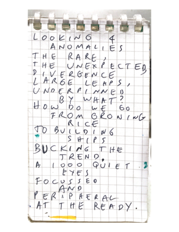 This is an all caps printed poem with each letter occuping a square in the graph paper it is printed on.