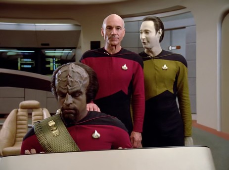 Data pinching Jean-Luc Picard's butt (at least that's what I like to imagine is actually happening behind the scenes).