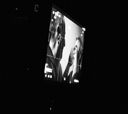 a close up of a camera screen showing marea and joe talking