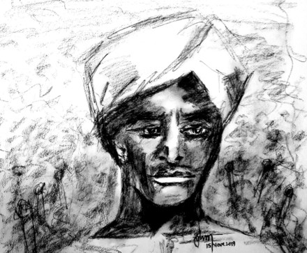Birsa Munda sketch with charcoal pencil