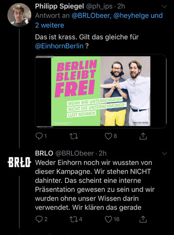 Kampagnen Entwurf einer Agentur zum Mietendeckel in Berlin mit Einhorn Berlin als testimonial