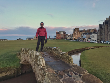 A self-portrait at the Swilcan Bridge on the 18th hole at The Old Course in St Andrews