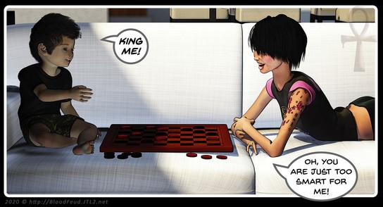 A woman and child play checkers on the couch.