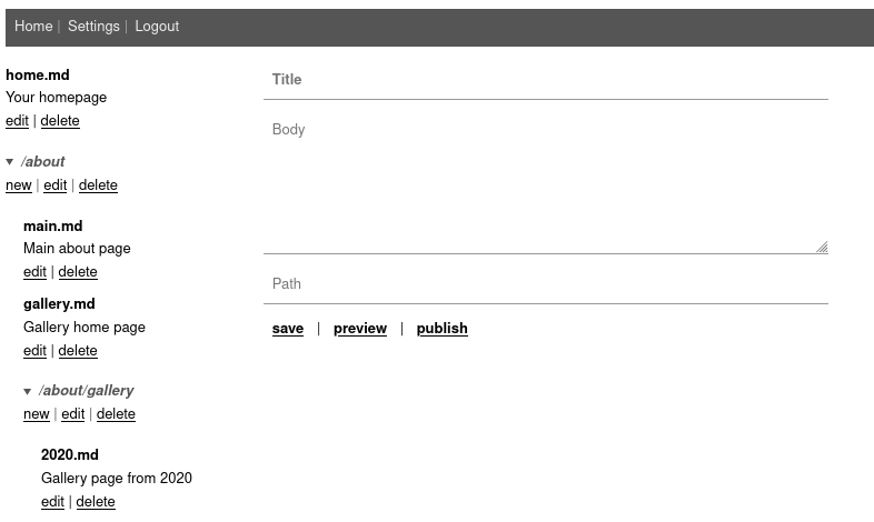Directory tree content editor preview Directory tree content editor preview