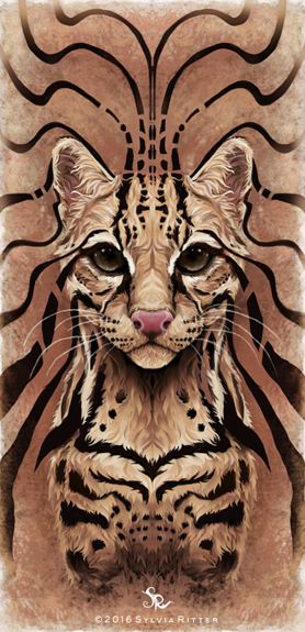 Oneiric Ocelot. Portrait of an Ocelot. The fur lines extend to the edge of the artwork. making it more dreamlike. Inspired by Ubuntu release 11.10.