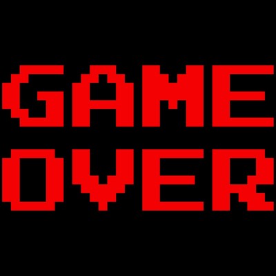 pixelled red "GAME OVER" on black background. Taken from Messora's Facebook post