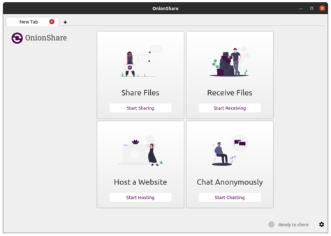 Screenshot of OnionShare showing the tabs interface