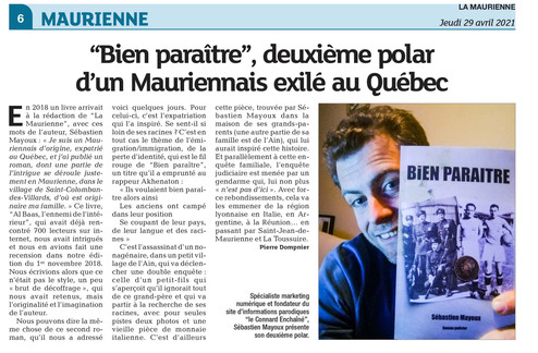 "Bien Paraître", deuxième polar d'un Mauriennais exilé au Québec. 